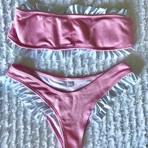 Ruffle Trim Bandeau Top with High Cut Bikini